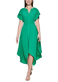 kensie Handkerchief-Hem Midi Dress - Green