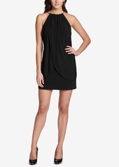 kensie Draped Snake-Chain Halter Dress - Black