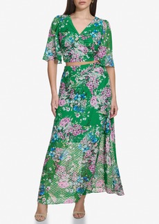 Kensie Floral Clip Dot Chiffon Two-Piece Dress in Green Multi at Nordstrom Rack