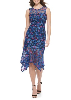 Kensie Floral Embroidered Sleeveless Midi Dress in Navy/Fuschia at Nordstrom Rack
