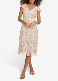 Kensie Floral Lace Dress in White/Nude at Nordstrom Rack