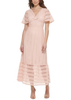 Kensie Floral Striped Lace Maxi Dress in Blush at Nordstrom Rack