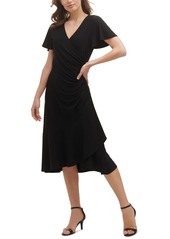 kensie Flutter-Sleeve Midi Dress - Black