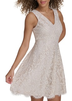 kensie Lace Fit & Flare Dress - Pearl Silver