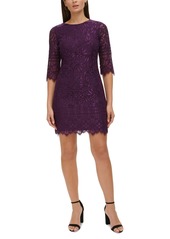 kensie Lace Sheath Dress - Eggplant