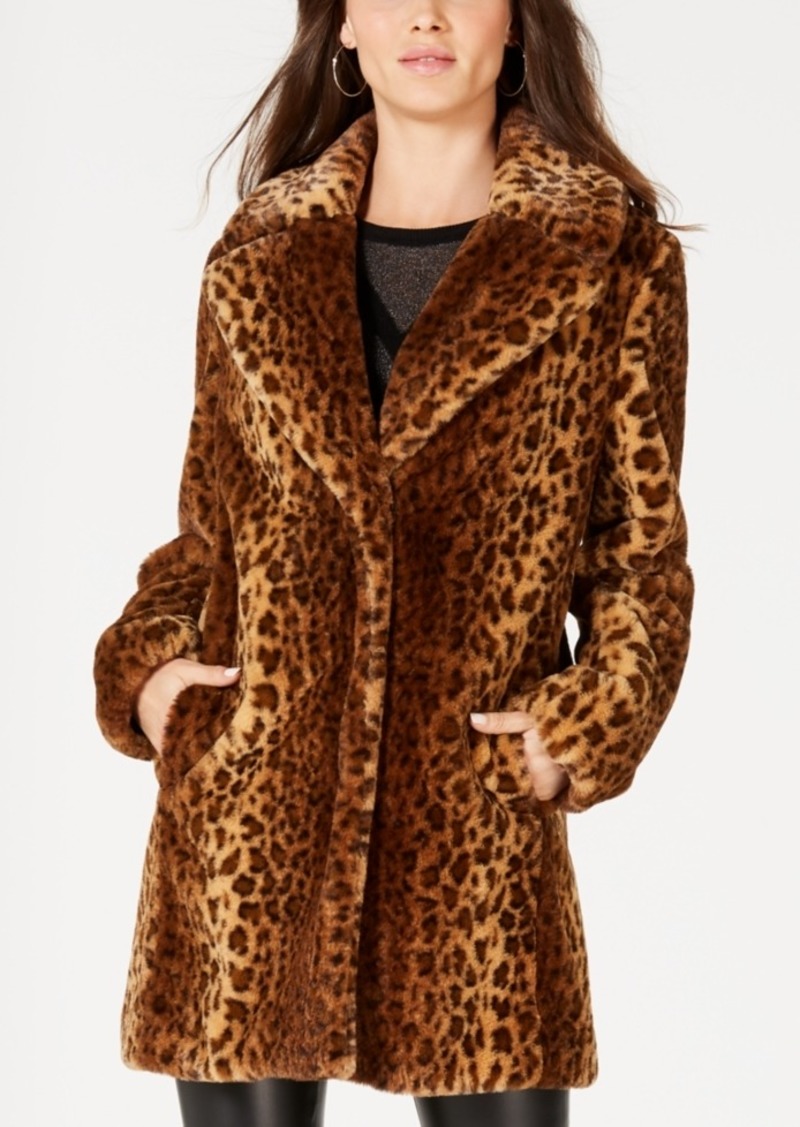 kensie Leopard-Print Faux-Fur Coat