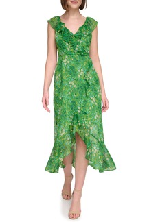 Kensie Ruffle Faux Wrap Dress in Green Multi at Nordstrom Rack