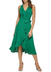 Kensie Ruffle Trim Faux Wrap Dress in Trop Green at Nordstrom Rack