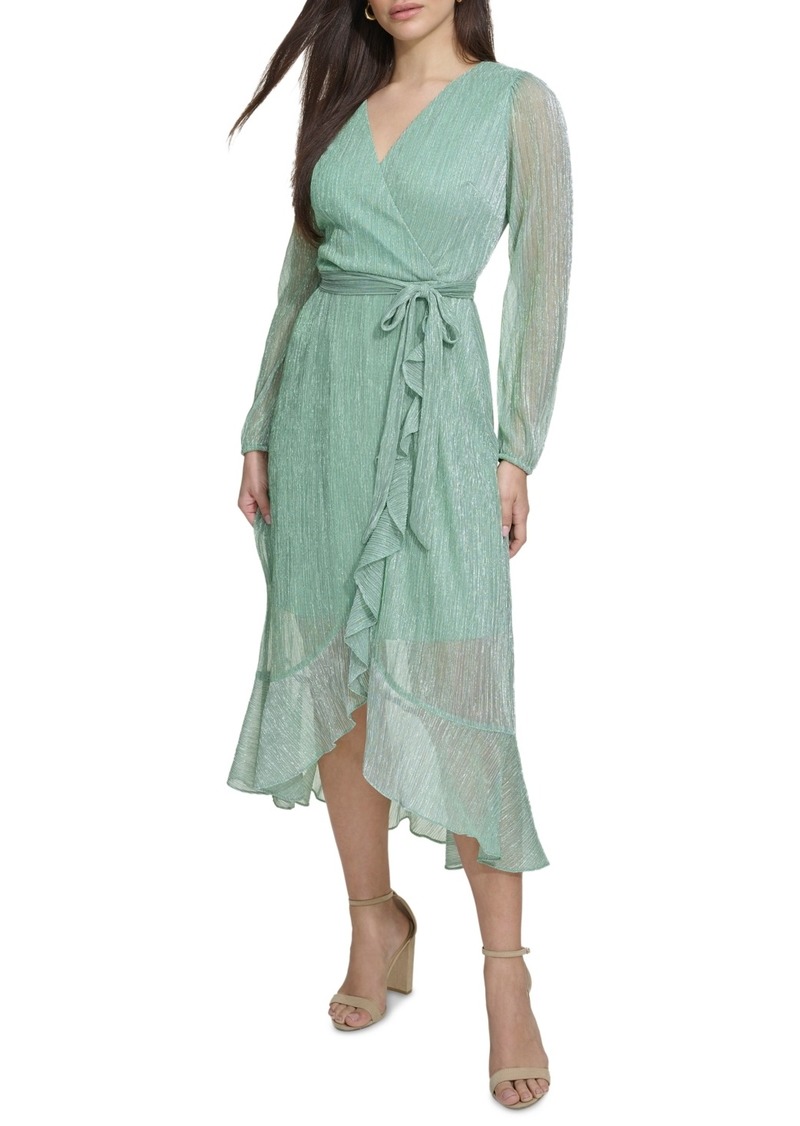 kensie Ruffled Faux-Wrap Dress - Sage