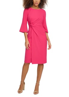 kensie Women's Bell-Sleeve Twist Sheath Dress - Hot Pink