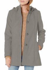 kensie Women's Button Up Wool Jacket with Knit Collar and Fully Removable Hood  M