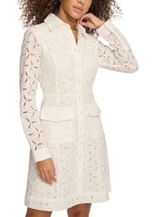 kensie Women's Cotton Eyelet Long-Sleeve Shirtdress - White