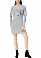 kensie Women's Drapey French Terry Dress with Pop Over Ruffle Layer  XS