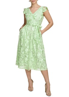kensie Women's Embroidered Mesh A-Line Dress - Lily Green