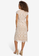 kensie Women's Floral-Lace A-Line Dress - White/Nude