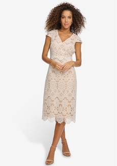 kensie Women's Floral-Lace A-Line Dress - White/Nude
