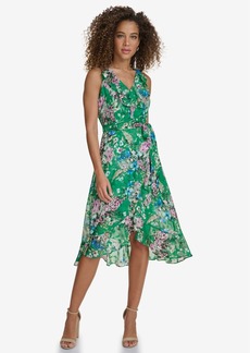 kensie Women's Floral-Print Ruffled Sleeveless Midi Dress - Green Multi