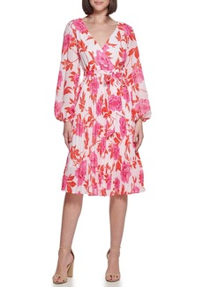 KENSIE Women's Floral Printed Chiffon Contemporary Dress