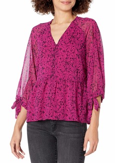 Kensie Women's Floral Vines Printed 3/4 Sleeve Button Front Blouse Top