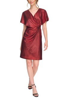 kensie Women's Flutter-Sleeve Wrap Dress - Red