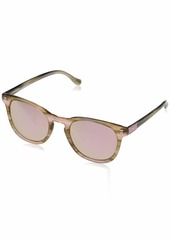 Kensie Women's Insire Me Modified Round Wayfarer Sunglasses Feathered Moss (MO) BR Horn Frame W/SI & PK MTL HNGE Decor/PK MIR LN