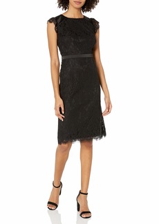 kensie womens Lace Midi Length Party Sheath With Tie Back Cocktail Dress   US