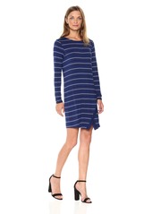 kensie Women's Long Sleeve Viscose Spandex Stripe Dress  L
