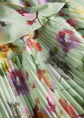 kensie Women's Pleated V-Neck Floral-Print Chiffon Dress - Sage Floral