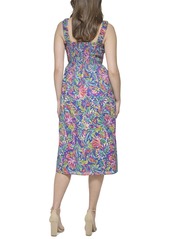 kensie Women's Printed Smocked-Bodice Dress - Marine Multi