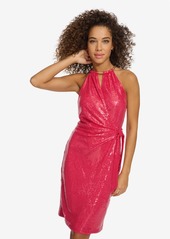 kensie Women's Sequined Faux-Wrap Sheath Dress - Dark Pink