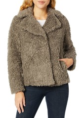 kensie Women's Short Fuax Fur Coat with Large Notch Collar and Lapel