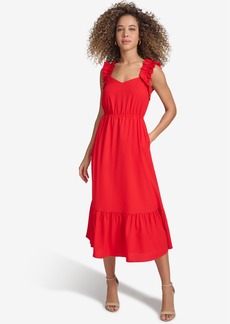 kensie Women's Sleeveless Tiered Midi Dress - Red