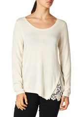 kensie Women's Soft Sweater with Eyelet Lace Side tusk XL