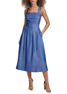 kensie Women's Square-Neck Sleeveless Denim Dress - Dark Blue