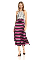 kensie Women's Striped Halter Mixi Dress with Crochet Lace  S