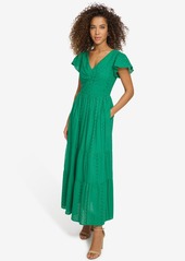 kensie Women's Textured Eyelet-Embroidered Maxi Dress - Tropical Green