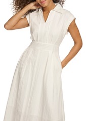 kensie Women's Textured-Stripe Collared Midi Dress - White
