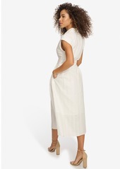 kensie Women's Textured-Stripe Collared Midi Dress - White
