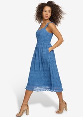 kensie Women's Textured Sweetheart-Neck Midi Dress - Chambray