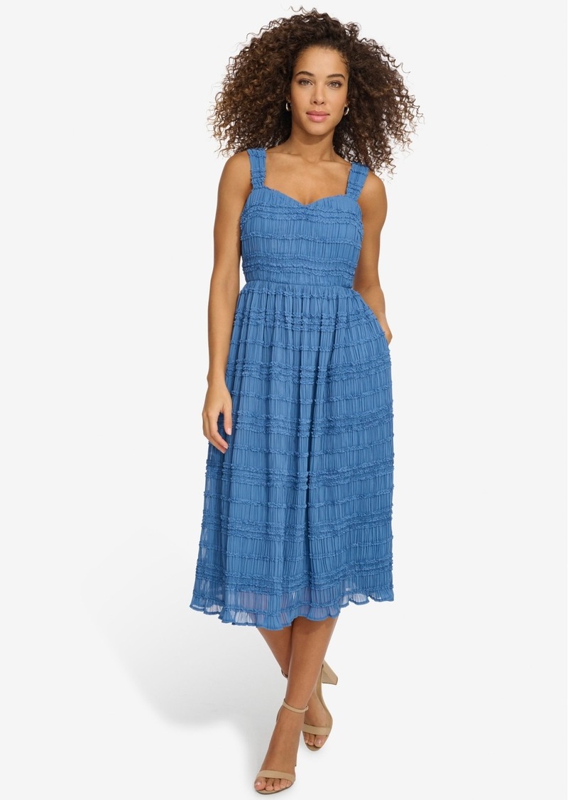 kensie Women's Textured Sweetheart-Neck Midi Dress - Chambray