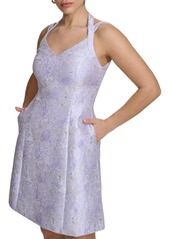kensie Women's V-Neck Jacquard A-Line Dress - Lilac
