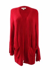 kensie Women's Warm Touch Open Cardigan with Bell Sleeve deep red XS