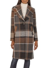 Kensie Plaid Longline Wool Blend Coat