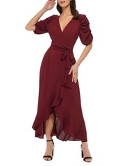 Kensie Ruched-Sleeve Wrap Dress
