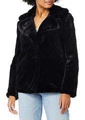 Kensie Women's Short Fuax Fur Coat with Large Notch Collar and Lapel