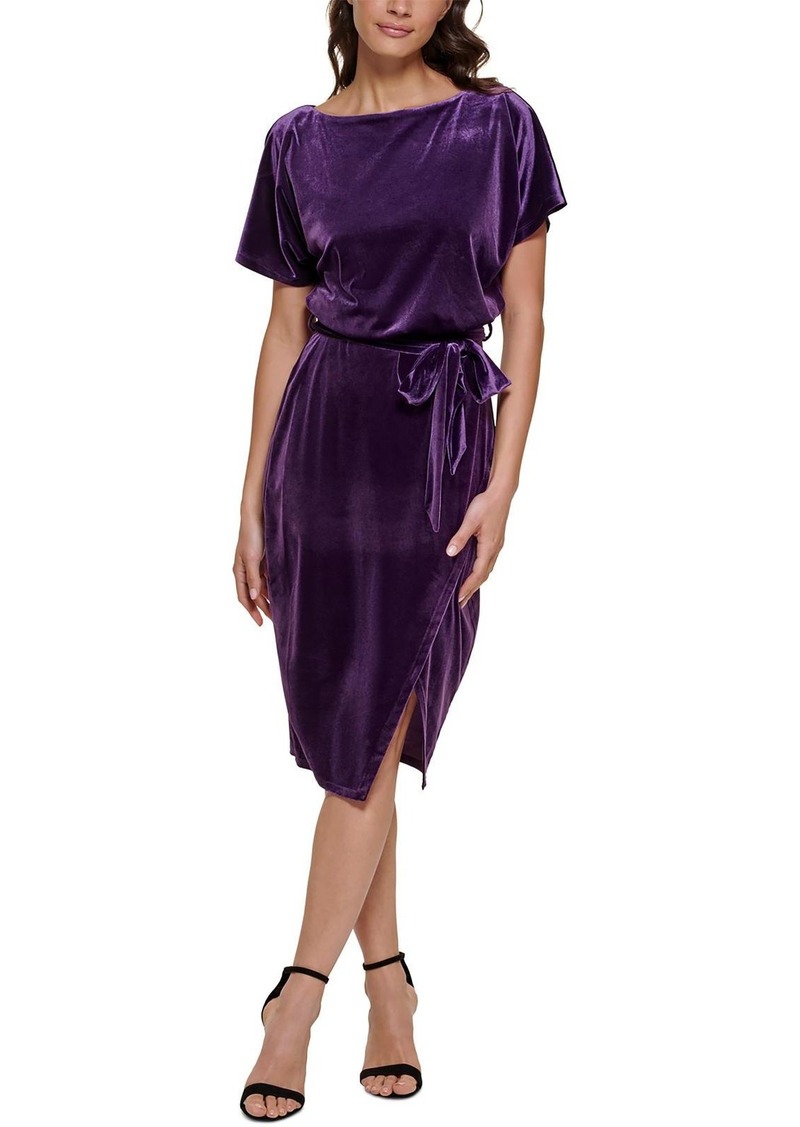 Kensie Womens Velvet Boatneck Midi Dress