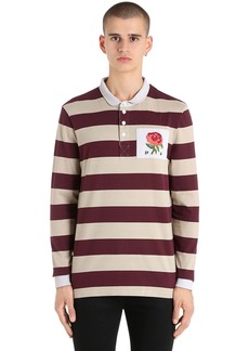 Kent & Curwen Rose Patch Striped Rugby Cotton Polo