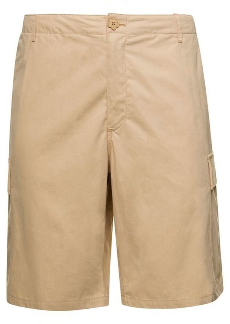 Kenzo Beige Cargo Shorts with Logo Patch in Cotton Man