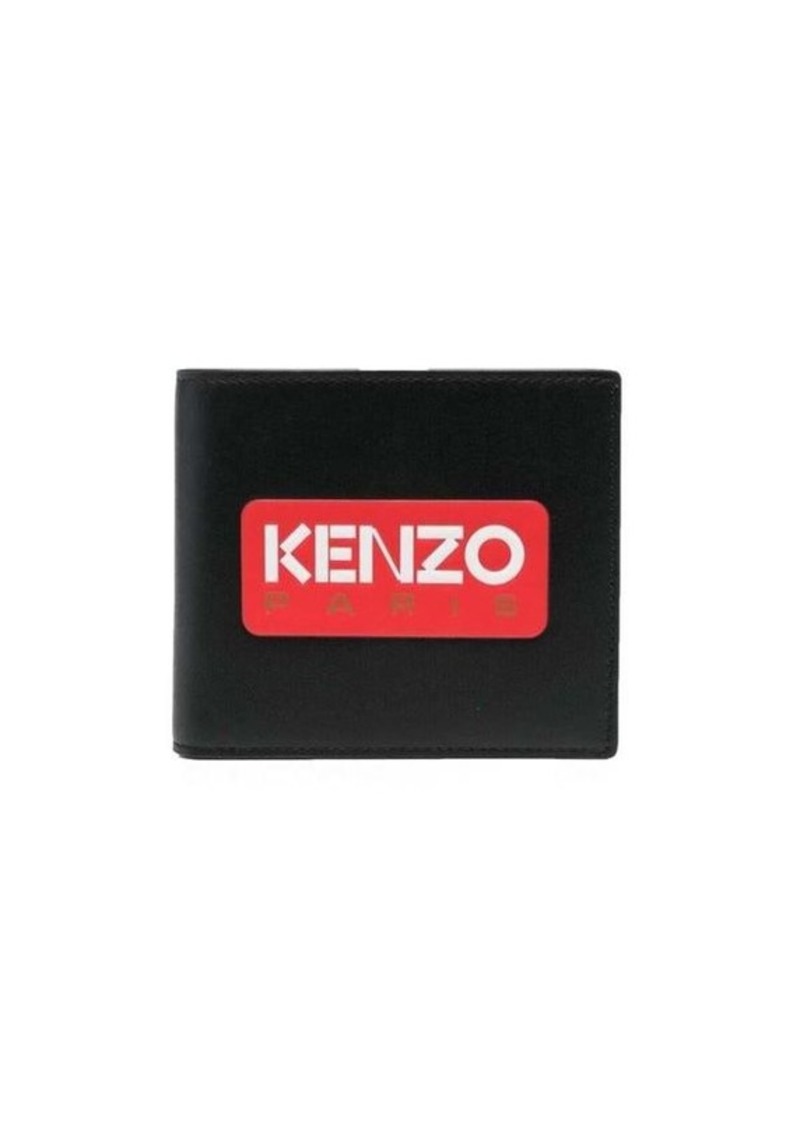 Kenzo Black Bi-Fold Wallet with Logo Print to the Front in Leather Man