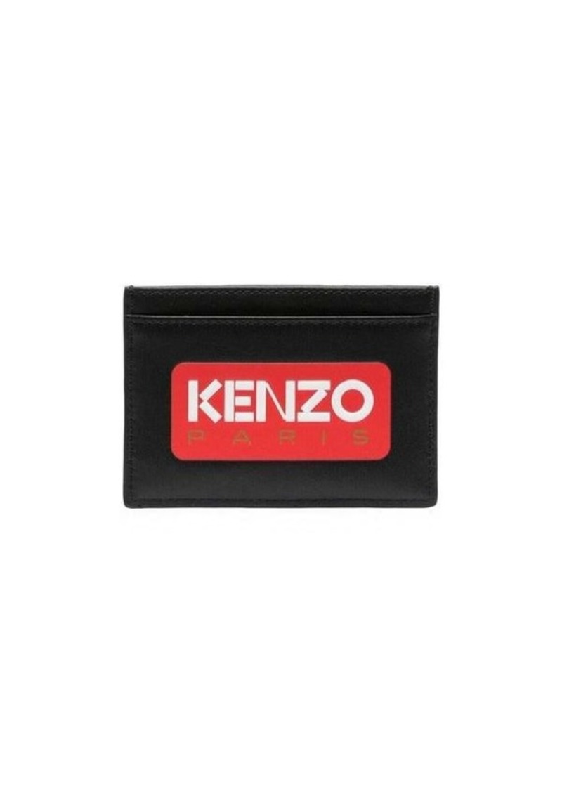 Kenzo Black Cardholder with Logo Print in Leather Man